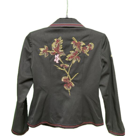 Peter Nygard Embroidered Floral Black Blazer Jacket Size 8 - Picture 2 of 11